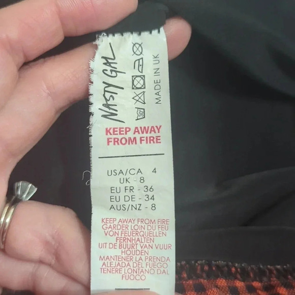 Nasty Gal Gingham Mesh High Waisted Flare Pants, Color Orange/Black Size 4 - Picture 15 of 16